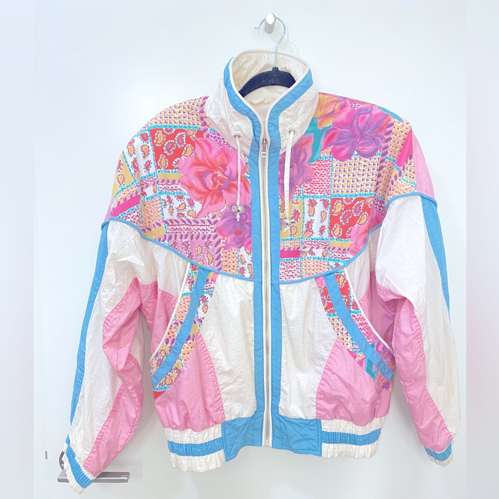 Vintage East West Pastel Floral Windbreaker Jacket Size Medium